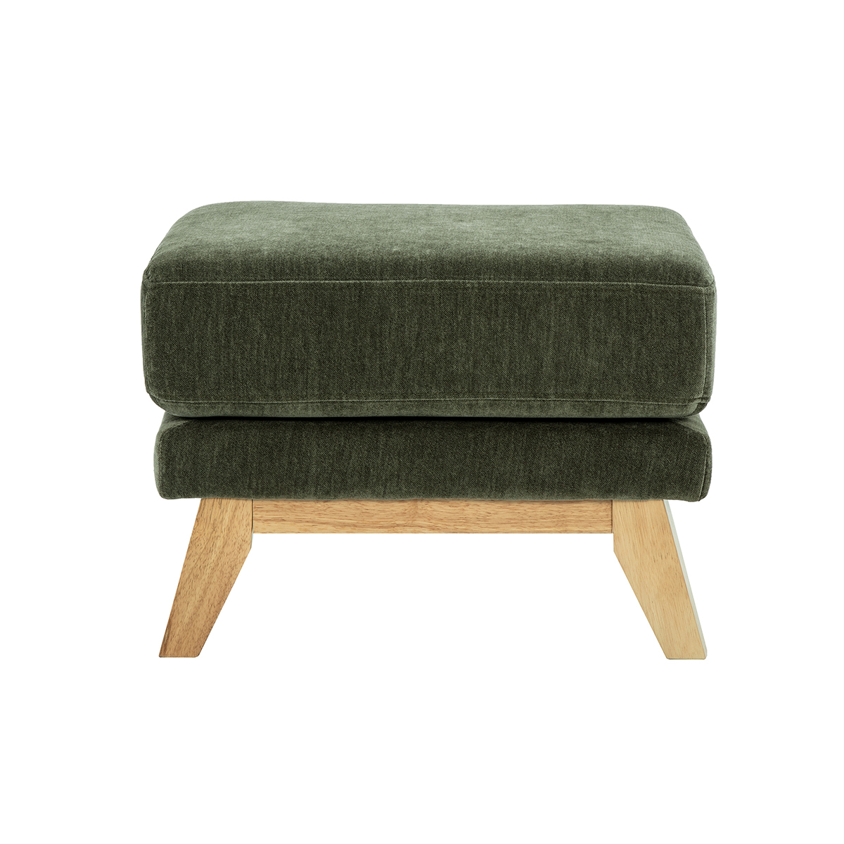 Pouf repose-pieds scandinave en tissu effet velours vert kaki et bois clair OSLO Pouf repose-pieds scandinave en tissu effet velours vert kaki et bois clair OSLO