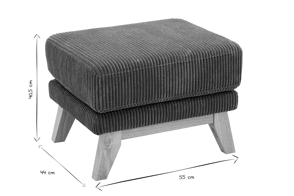 Pouf repose-pieds noir et blanc, dimensions 55x44x40.5 cm, vue de c�t�.