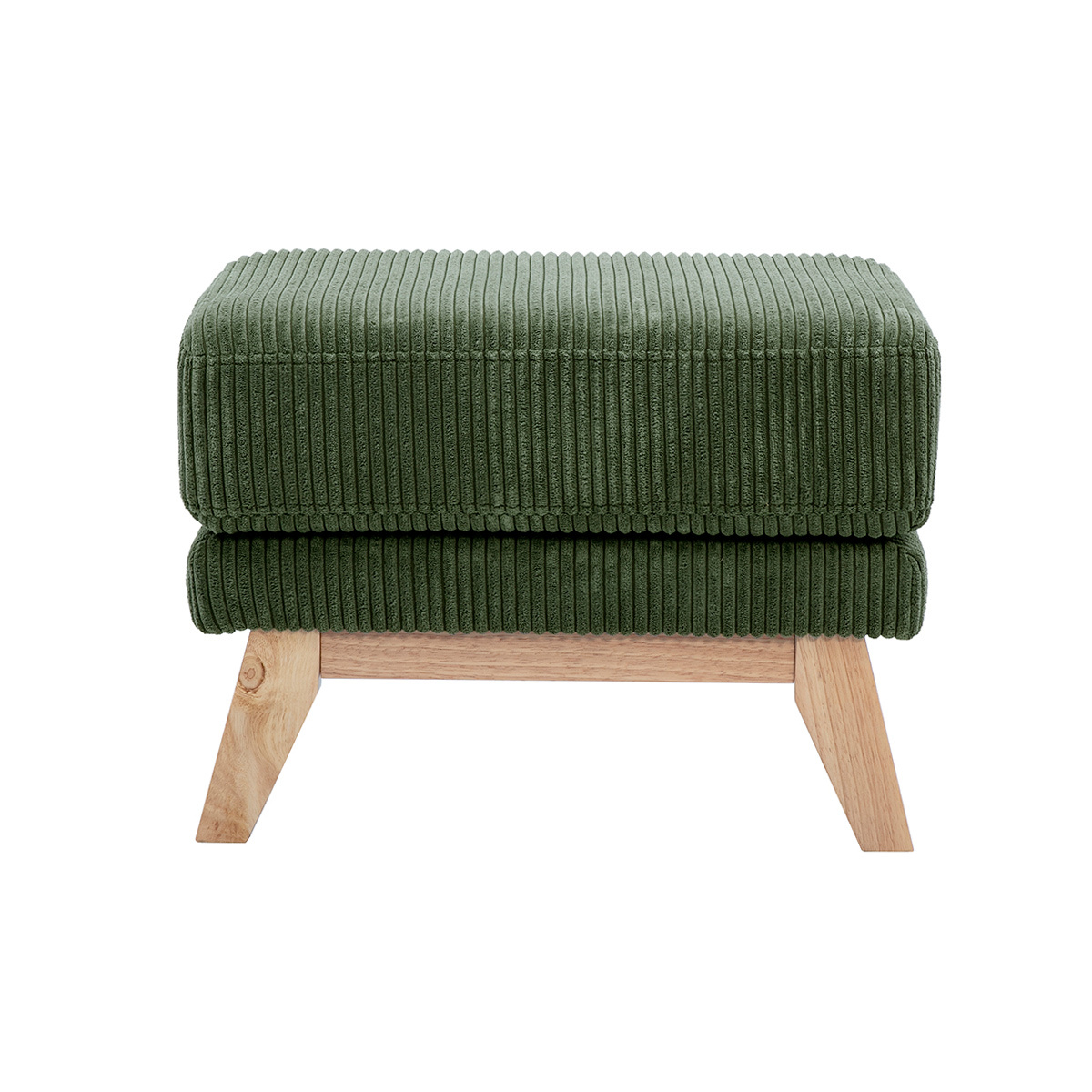 Pouf repose-pieds scandinave en tissu velours côtelé vert kaki et bois clair OSLO Pouf repose-pieds scandinave en tissu velours côtelé vert kaki et bois clair OSLO
