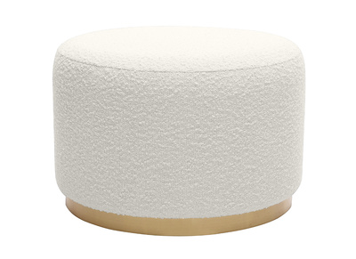 Pouf rond en tissu effet laine bouclée blanc cassé et métal doré D54 cm AMAYA