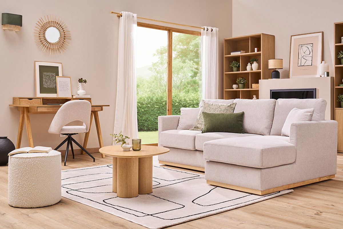 Pouf rond en tissu effet laine boucle blanc D40 cm PAUL