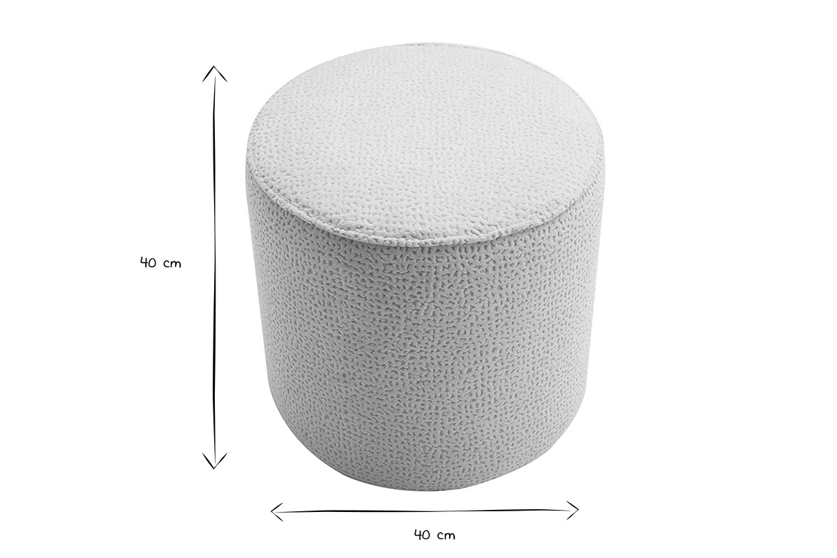 Dimensions du pouf rond WANGA : D40 cm H40 cm en noir et blanc