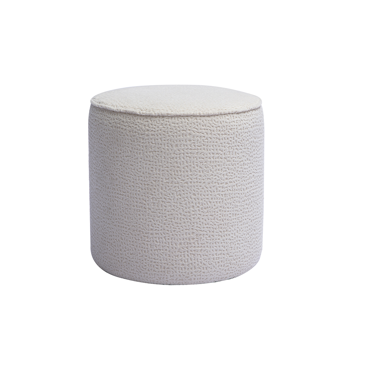 Pouf rond en tissu effet velours texturé écru à motifs D40 cm WANGA