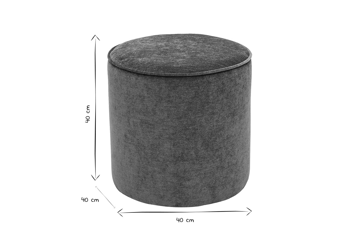 Pouf rond en tissu, dimensions 40 cm de hauteur et diam�tre, noir et blanc.