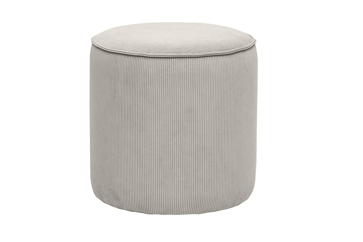 Pouf rond en velours ctel taupe, vue de face.