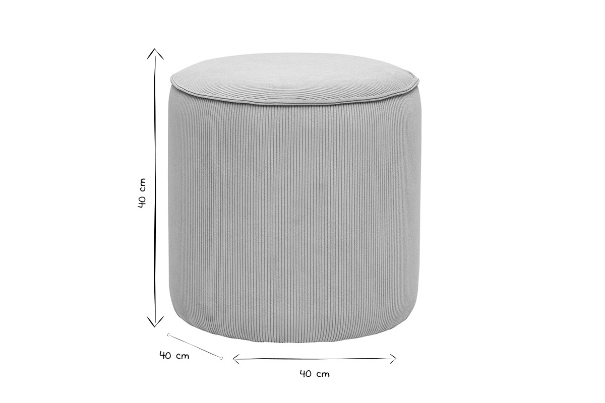 Pouf rond en velours ctel avec dimensions 40x40 cm en noir et blanc.