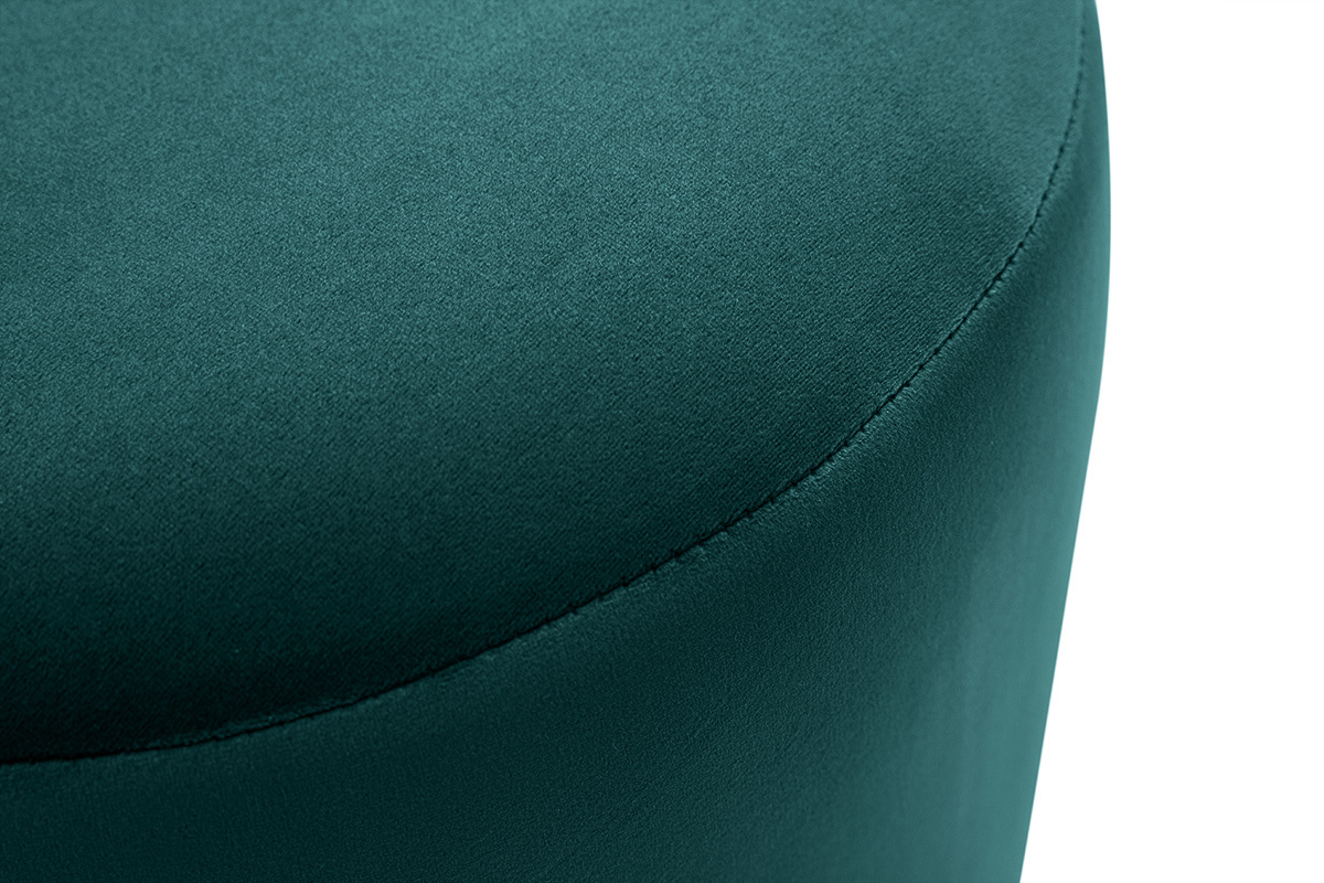 Pouf Rond Velour Pouf rond en velours bleu pétrole et métal doré D40 cm AMAYA - Miliboo