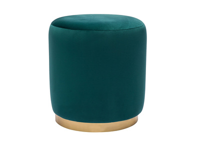 Pouf rond en velours bleu pétrole et métal doré D40 cm AMAYA