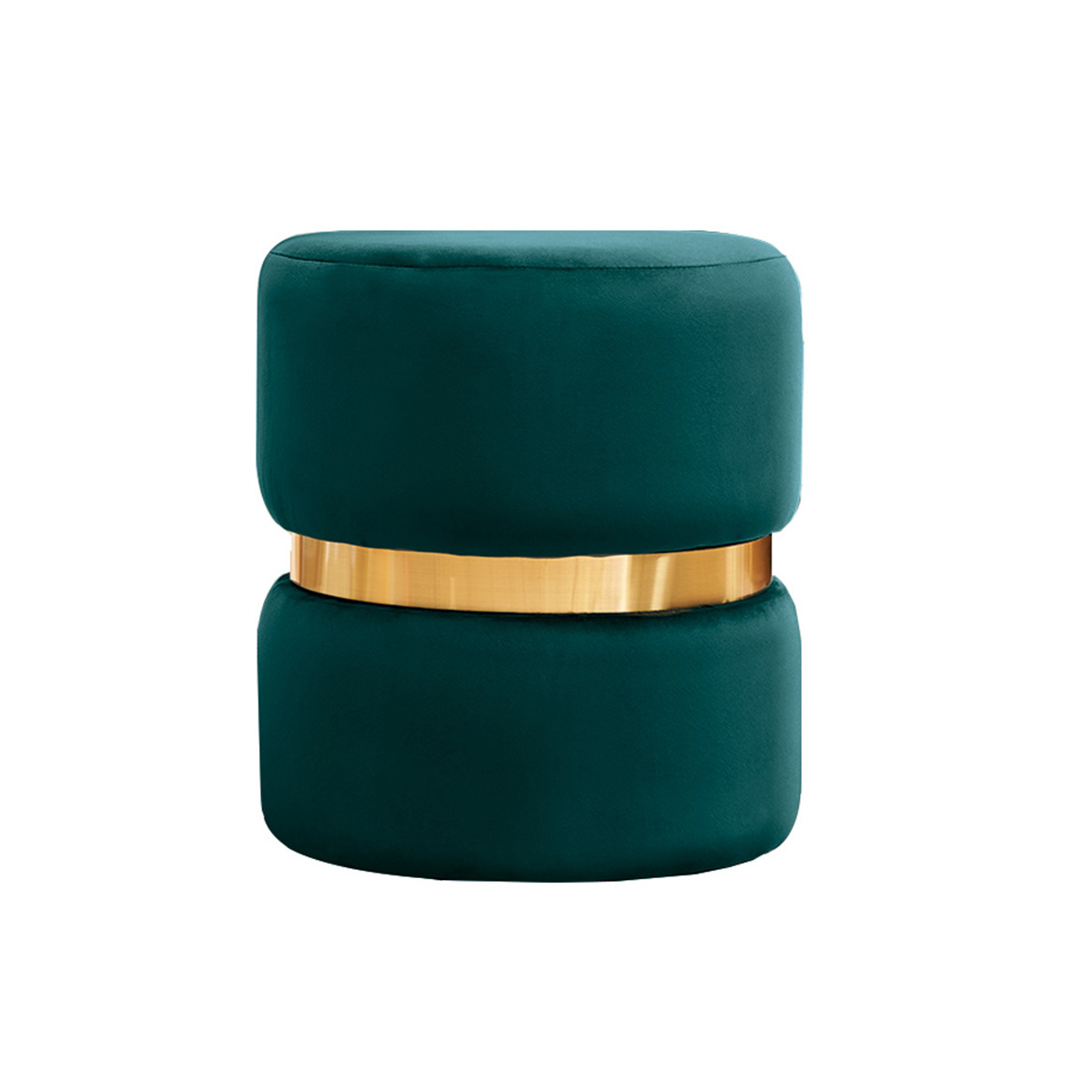 Pouf rond en velours bleu pétrole et métal doré D40 cm JOY