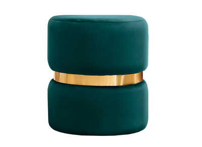 Pouf rond en velours bleu pétrole et métal doré D40 cm JOY