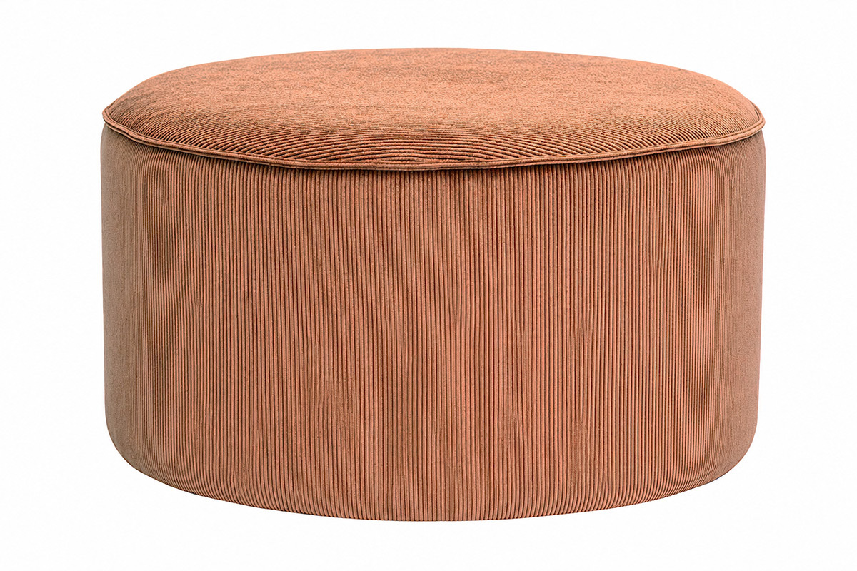 Pouf rond en velours c�tel� terre br�l�e D70 cm PAUL