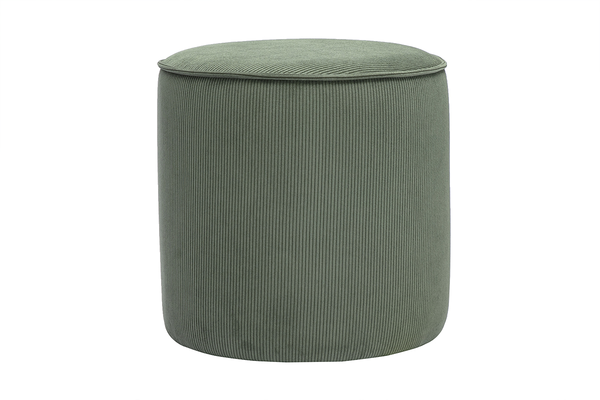 Pouf rond en velours ctel vert kaki D40 cm PAUL