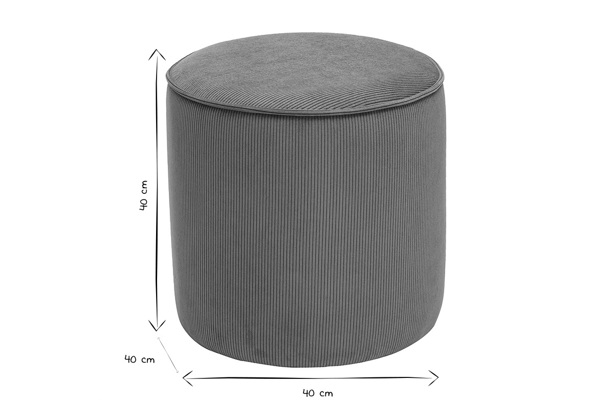 Pouf rond en velours ctel vert kaki, diamtre 40 cm