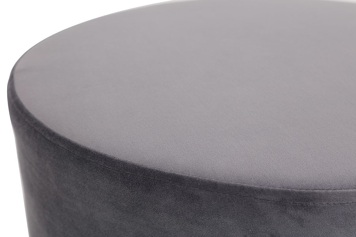 Pouf rond en velours gris et m�tal dor� 54 cm AMAYA