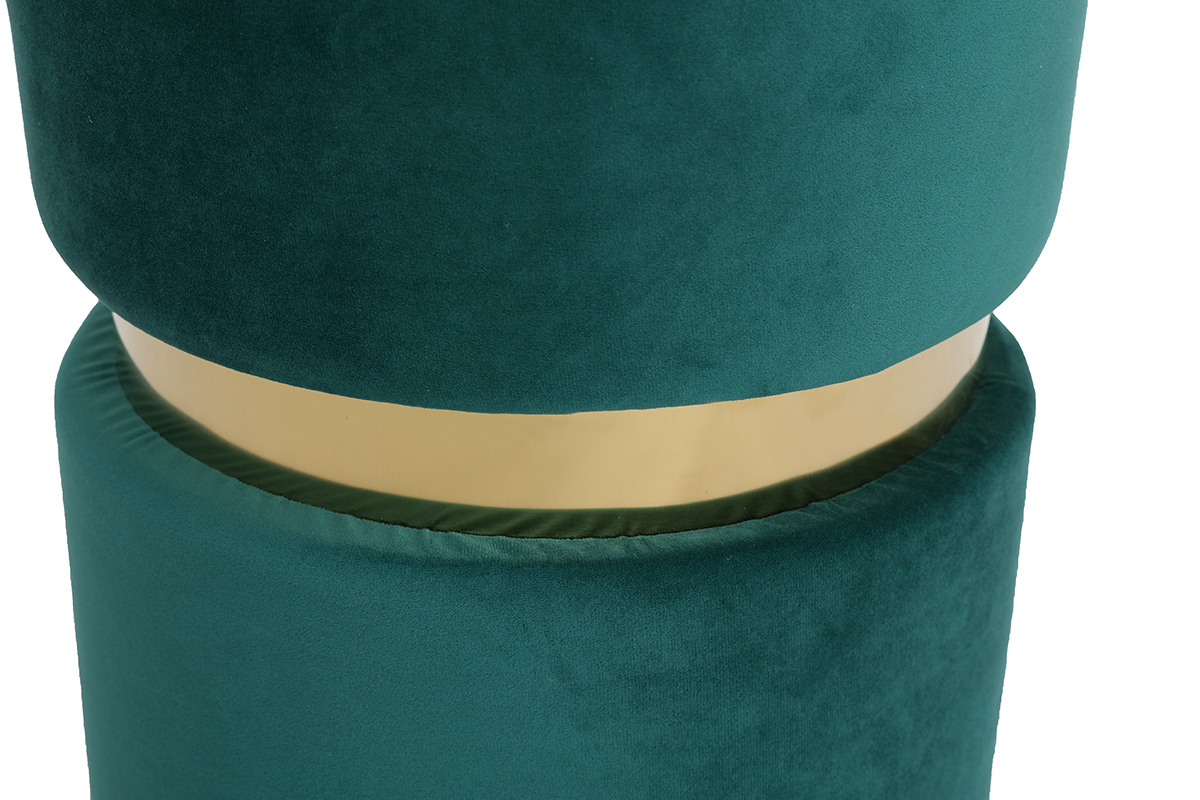 Pouf rond en velours vert et mtal dor JOY