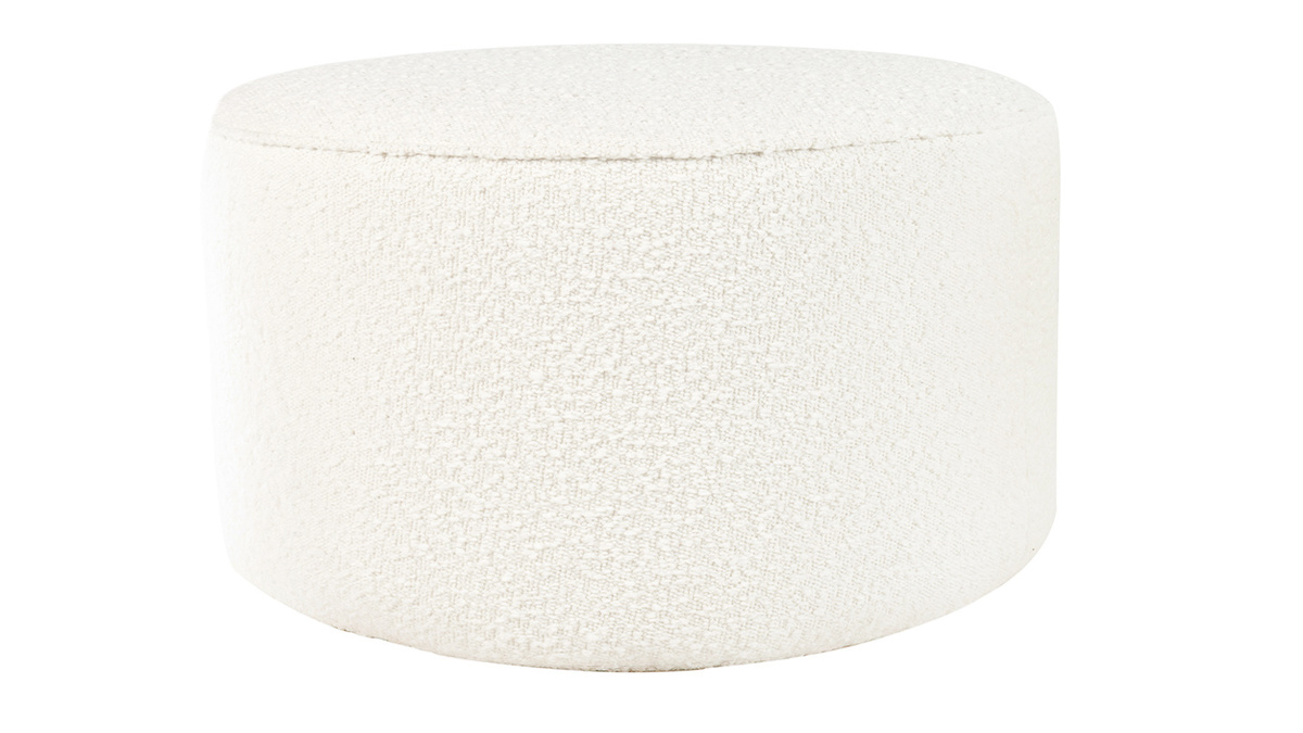 Pouf Rond Miliboo Paul – Tissu Effet Laine Bouclée Blanc – Diamètre 40 Cm – Design Minimaliste Et Doux