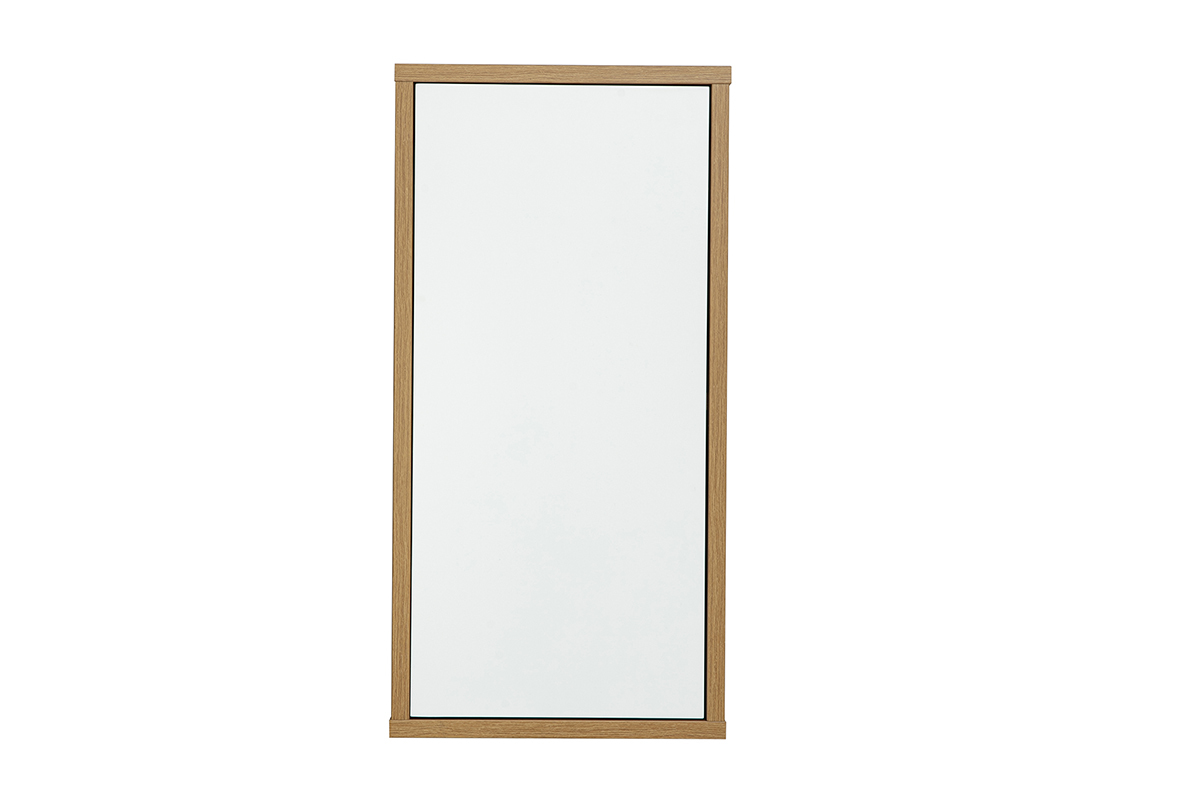 Rangement mural vertical en bois clair et blanc, vue de face, dimensions L30 cm.