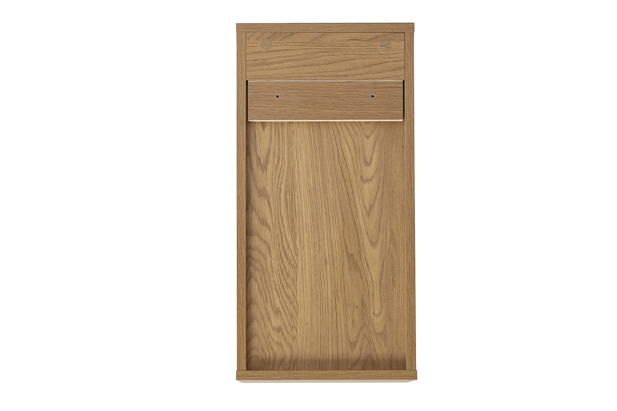 Rangement mural en bois clair ch�ne, vue de dos, dimensions L30 x P30 x H60 cm.