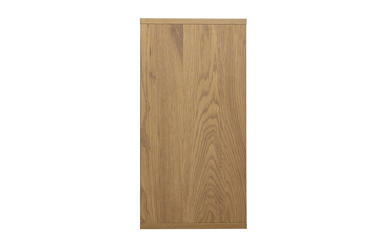 Rangement mural en bois clair ch�ne, vue de profil, format vertical, finition lisse.