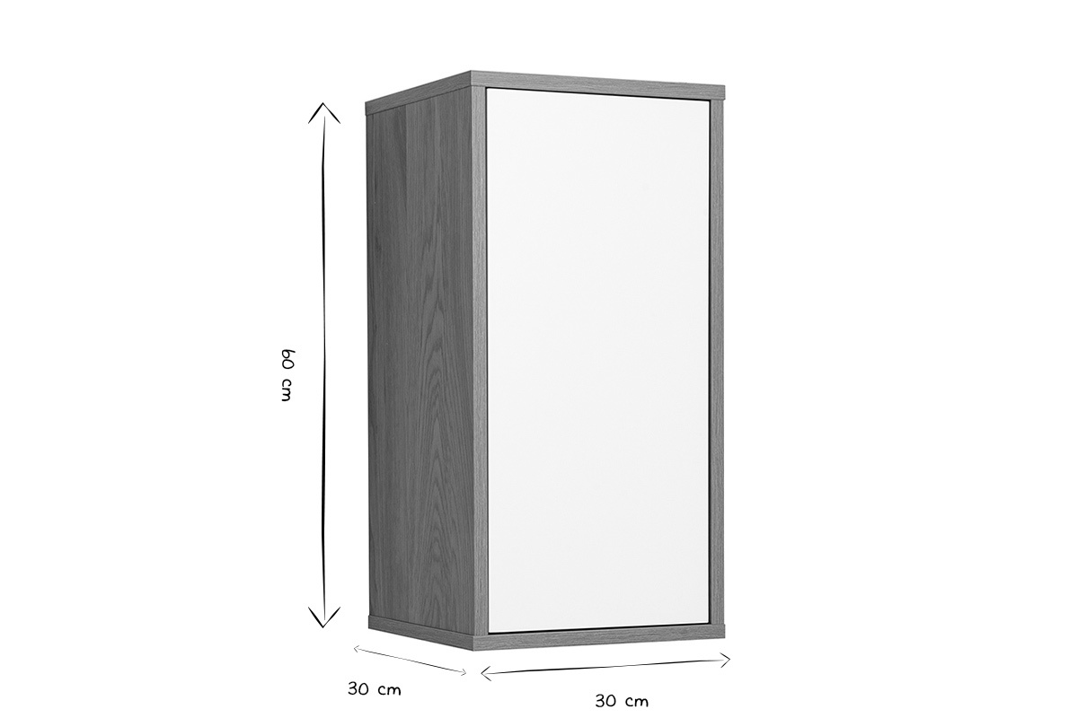 Dimensions du rangement mural FLEXO en noir et blanc, L30 x P30 x H60 cm
