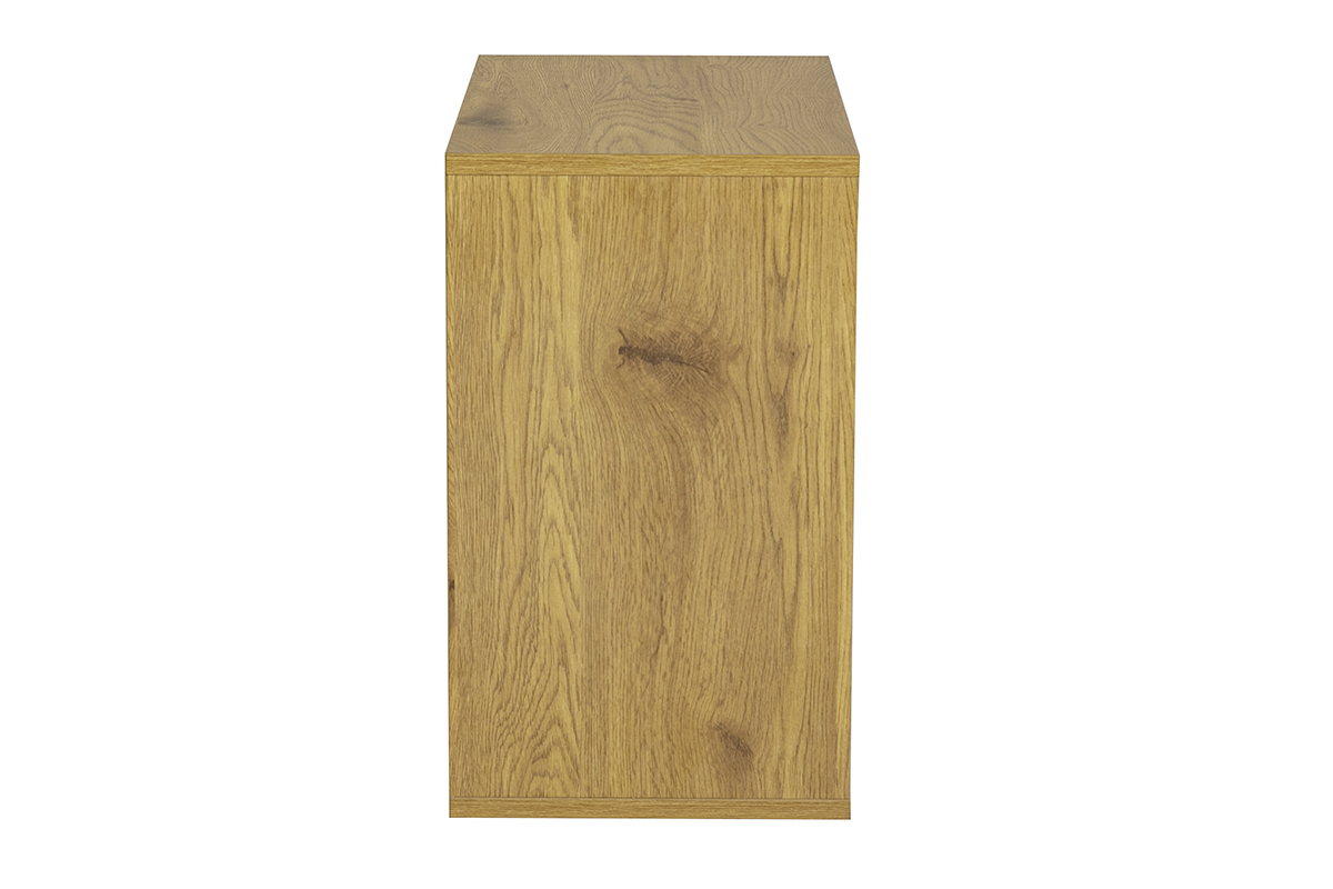 Rangement mural en bois clair ch�ne, vue de profil, dimensions L55 x P30 x H50 cm