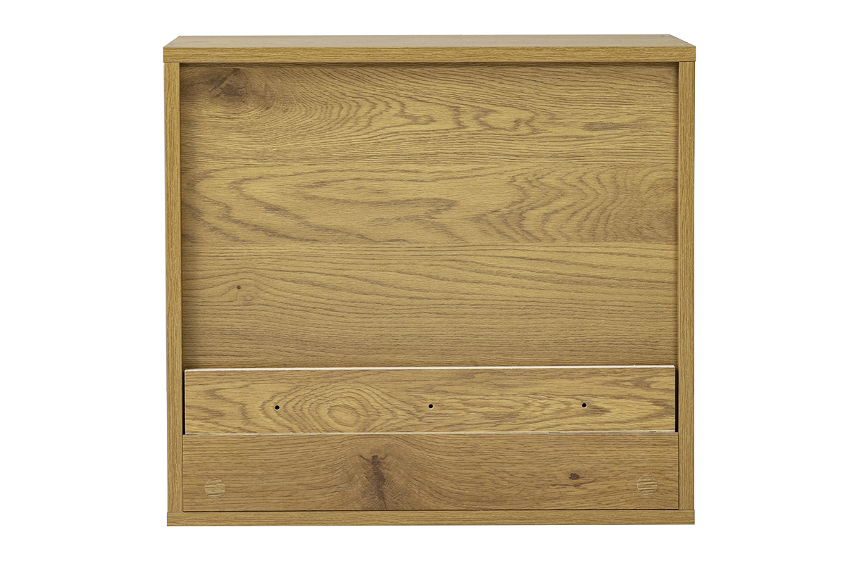 Meuble de rangement mural en bois clair ch�ne, vue de dos, dimensions L55 x P30 x H50 cm.