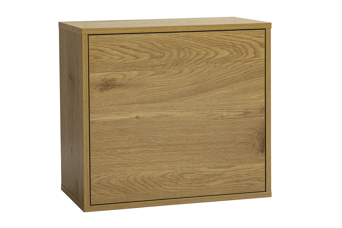 Rangement mural en bois clair ch�ne, vue de face, dimensions L55 cm.