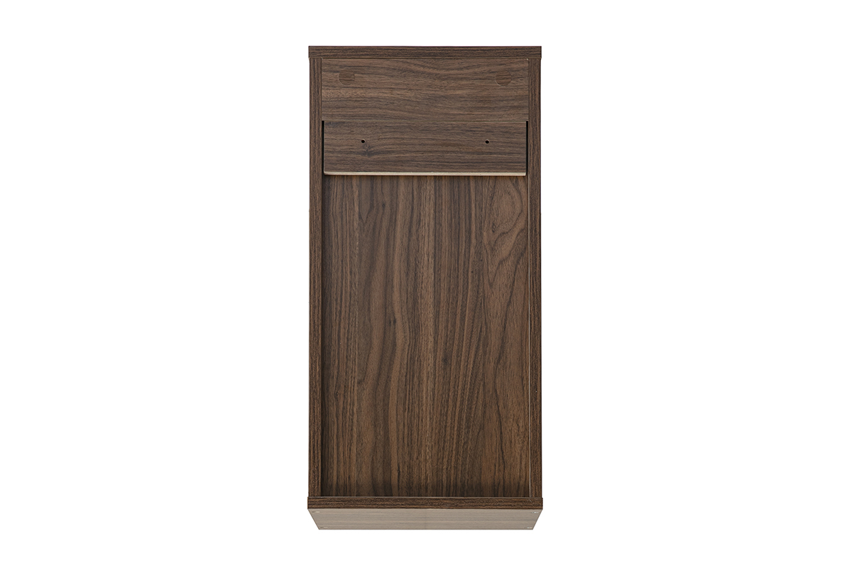 Rangement mural vertical en bois fonc� noyer, vue de dos, dimensions 30x30x60 cm