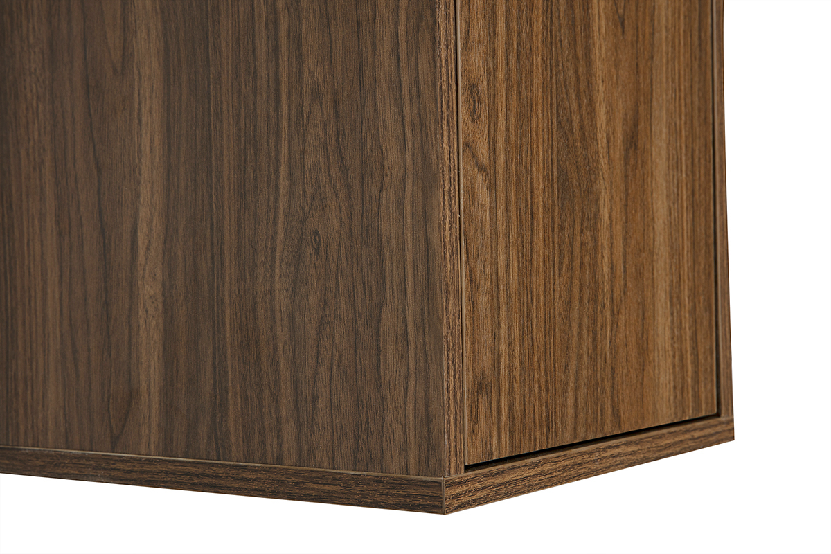 D�tail du rangement mural FLEXO en finition bois fonc� noyer, vue de pr�s