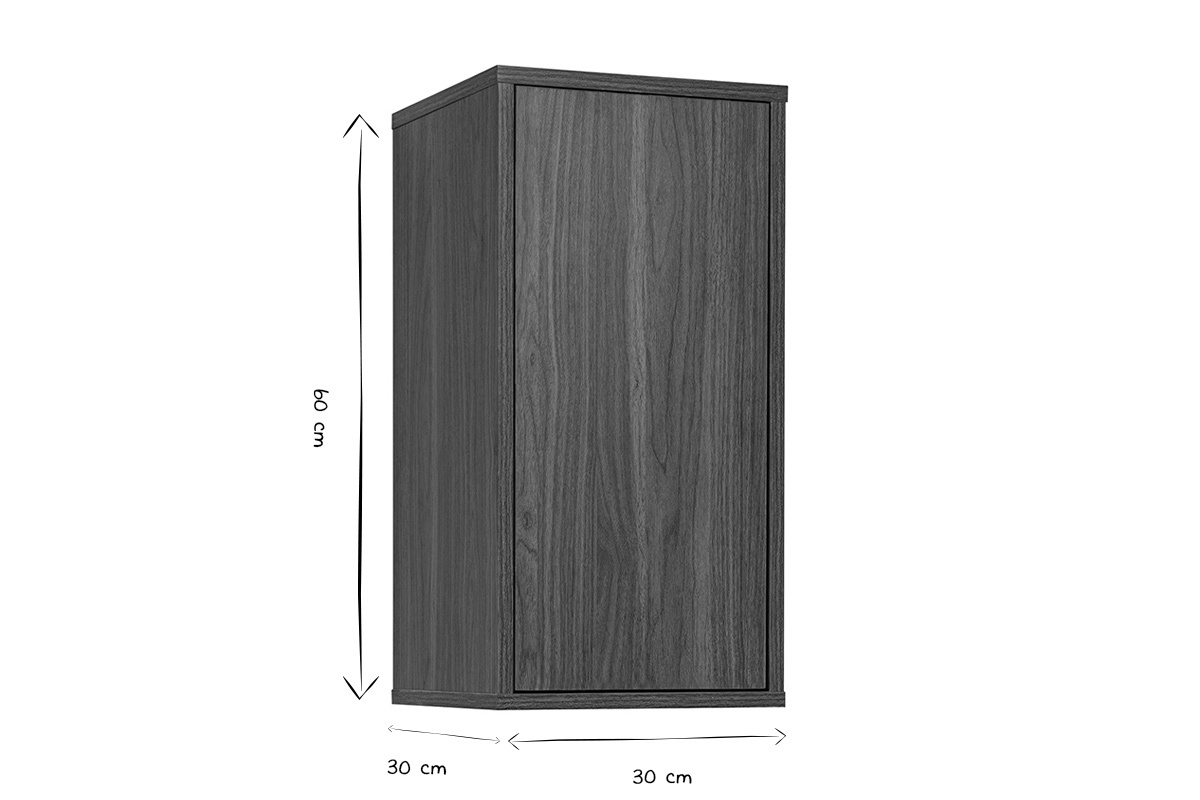 Dimensions du rangement mural bois fonc� L30 cm FLEXO en noir et blanc, 60 cm de hauteur.