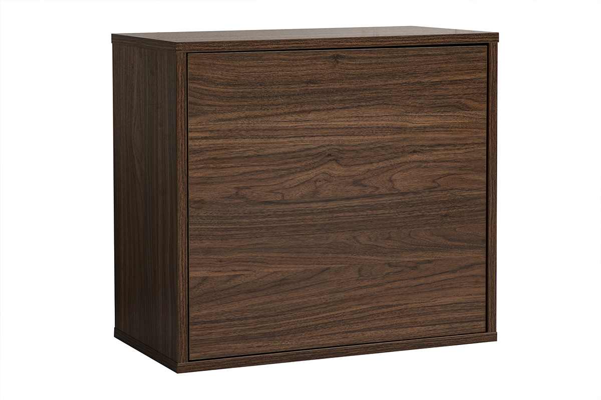 Rangement mural FLEXO en bois fonc� noyer, vue de 3/4, dimensions L55 x P30 x H50 cm