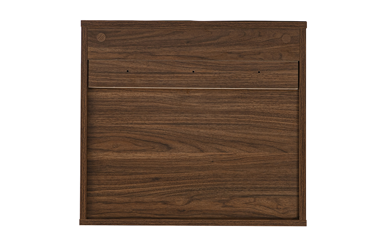 Rangement mural finition bois fonc� noyer, vue de dos, dimensions L55 x P30 x H50 cm