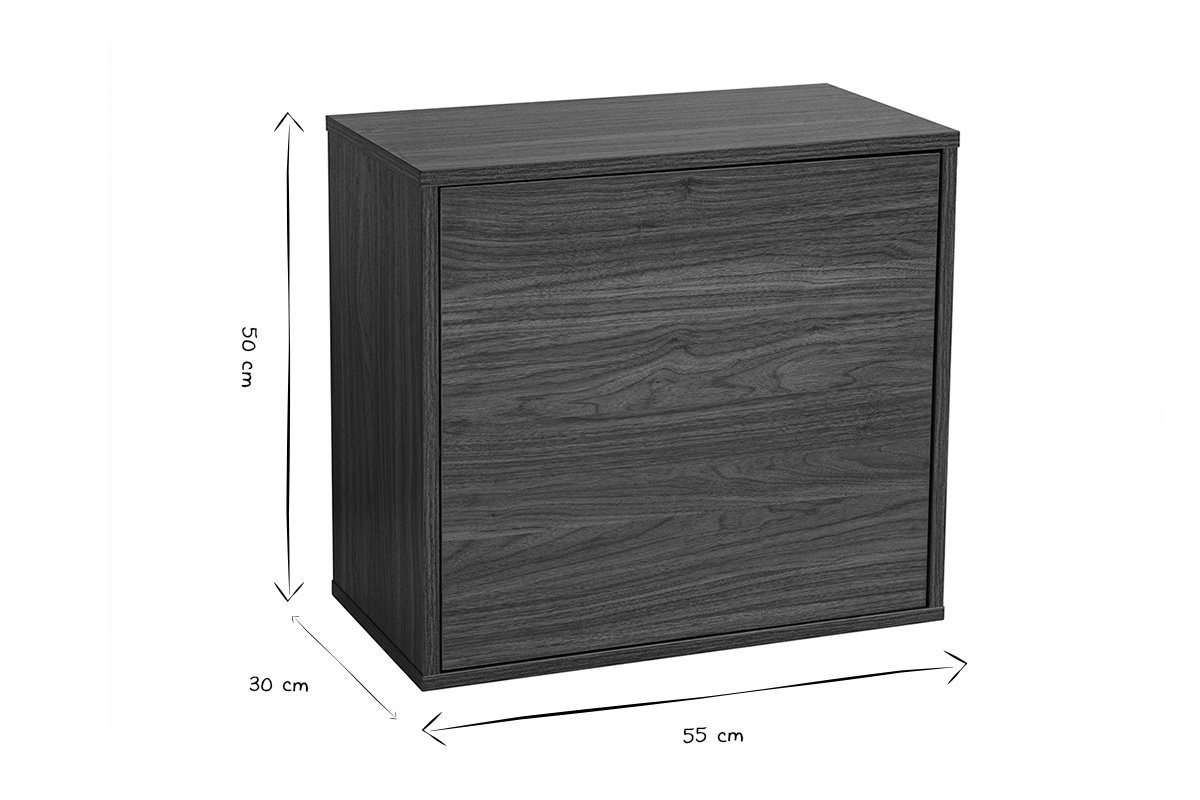 Dimensions du rangement mural FLEXO en noir et blanc, L55 x P30 x H50 cm.