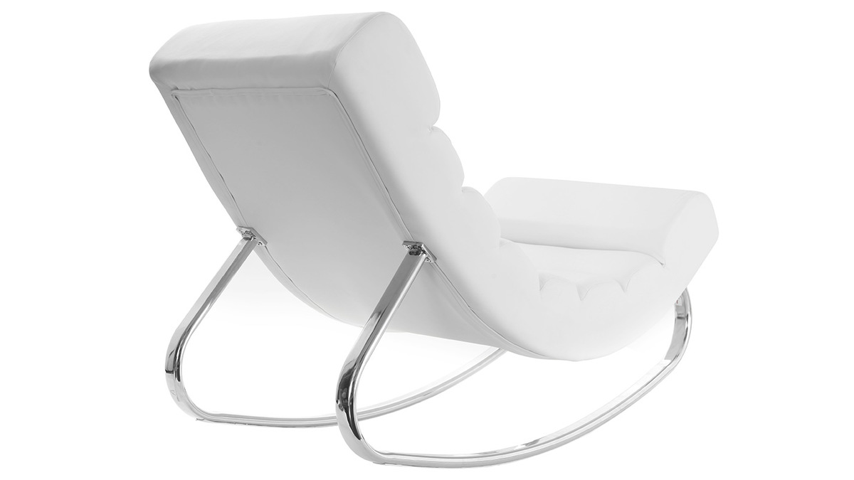 Rocking chair design blanc et acier chromé TAYLOR