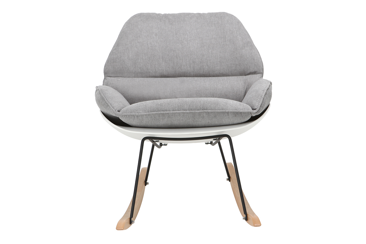 Rocking chair design coque blanche et tissu gris KOKON