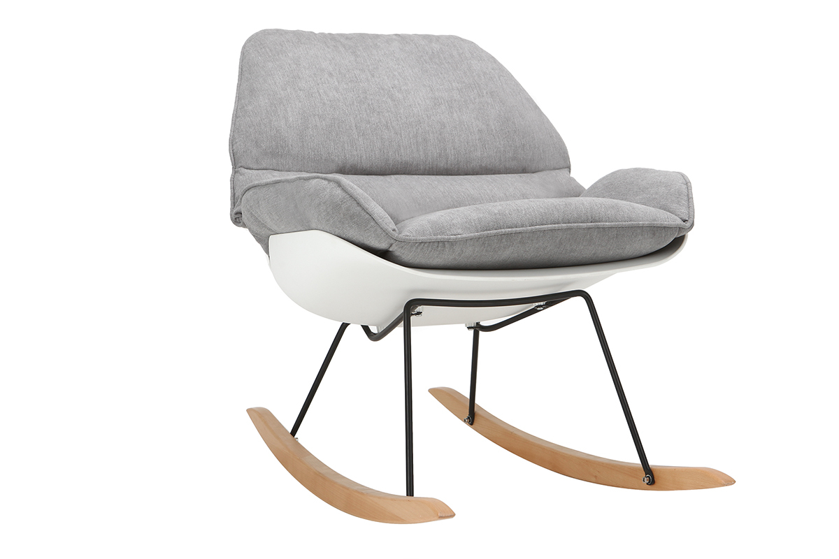 Rocking chair design coque blanche et tissu gris KOKON