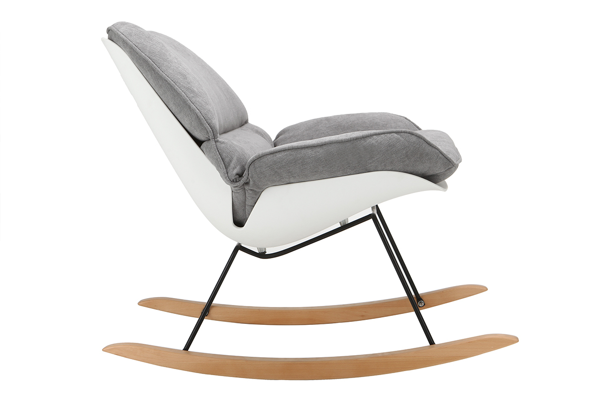 Rocking chair design coque blanche et tissu gris KOKON
