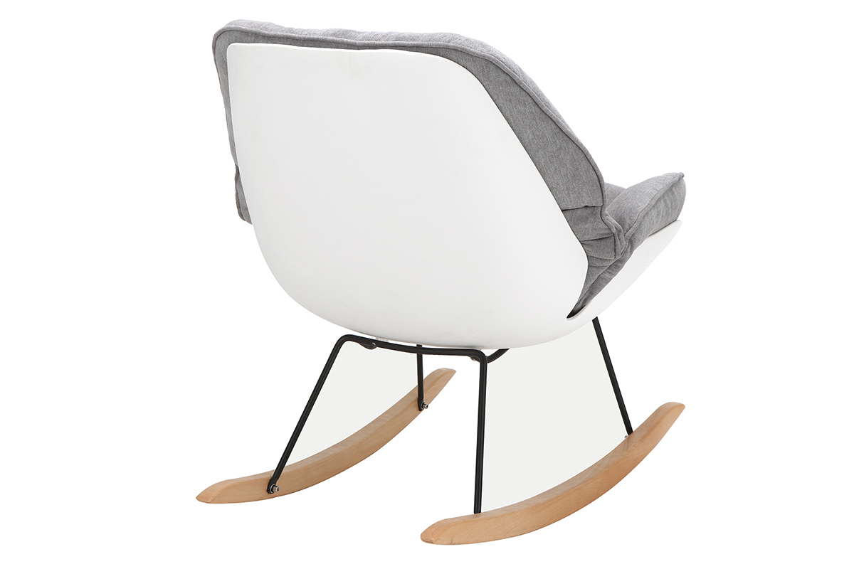 Rocking chair design coque blanche et tissu gris KOKON