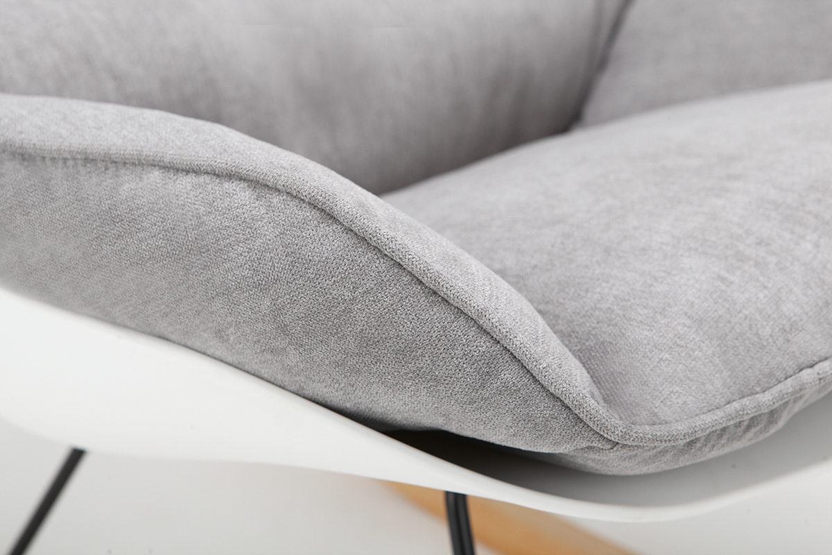 Rocking chair design coque blanche et tissu gris KOKON