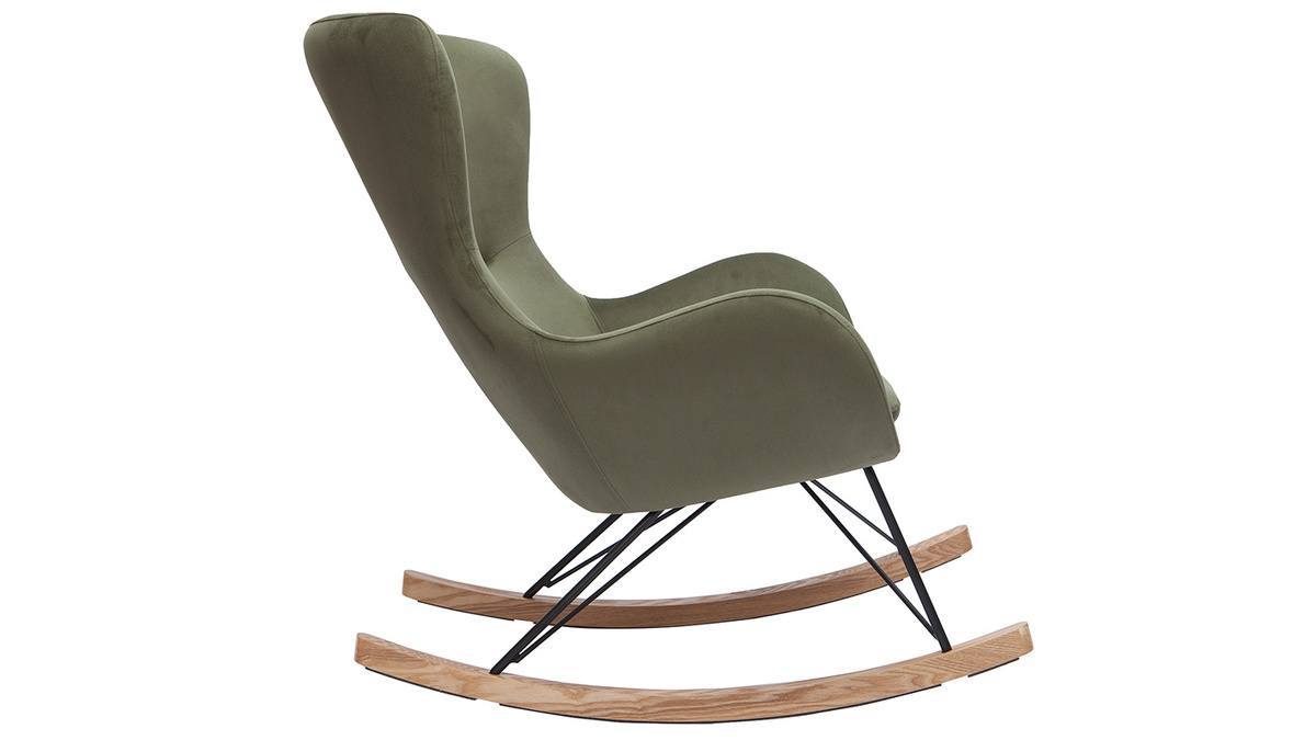Rocking chair design effet velours kaki ESKUA