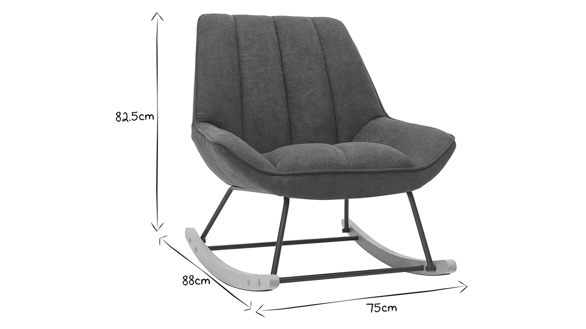 Rocking chair design en tissu effet velours gris foncé, métal noir et bois clair BILLIE