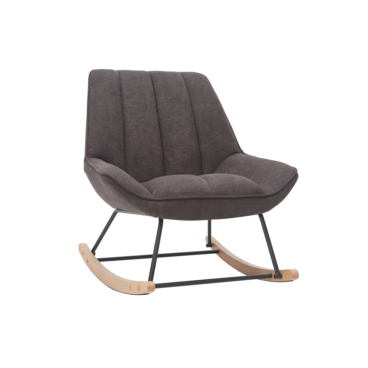 Rocking chair design en tissu effet velours gris foncé, métal noir et bois clair BILLIE vue1