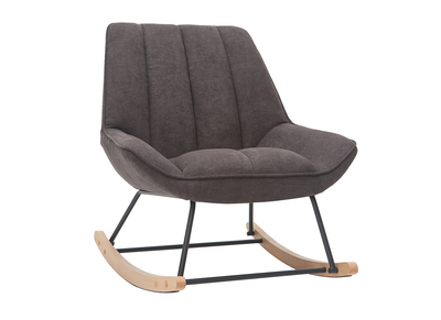 Rocking chair design en tissu effet velours gris foncé, métal noir et bois clair BILLIE