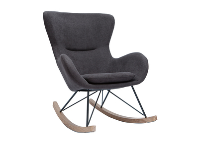 Rocking chair design en tissu effet velours gris foncé, métal noir et bois clair ESKUA