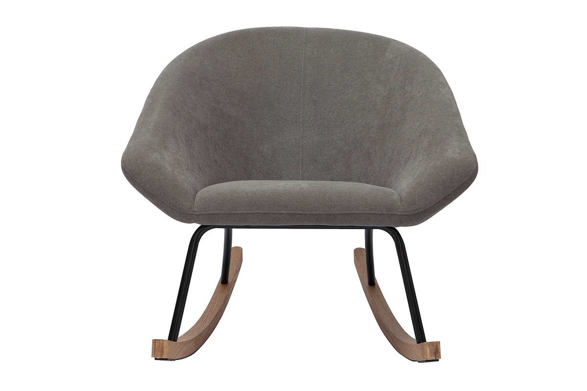 Rocking chair design en tissu effet velours gris, m�tal noir et bois clair KOK
