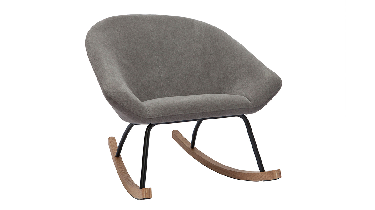 Rocking chair design en tissu effet velours gris, métal noir et bois clair KOK