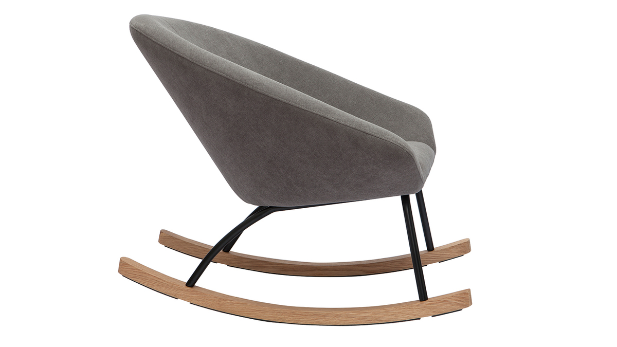 Rocking chair design en tissu effet velours gris, métal noir et bois clair KOK