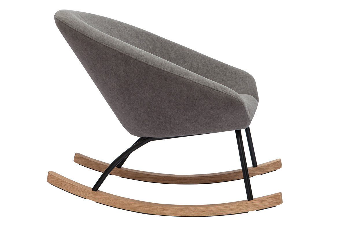 Rocking chair design en tissu effet velours gris, m�tal noir et bois clair KOK