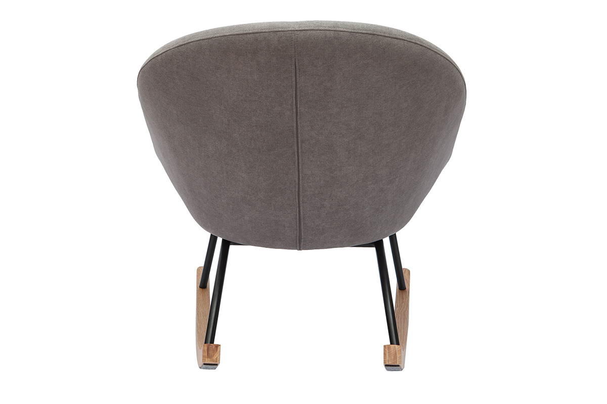 Rocking chair design en tissu effet velours gris, m�tal noir et bois clair KOK