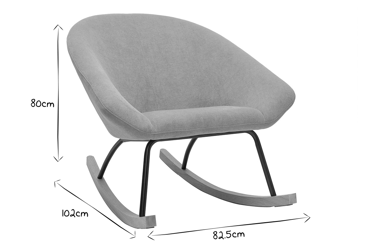 Rocking chair design en tissu effet velours gris, m�tal noir et bois clair KOK